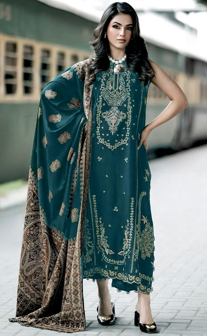 NF-328 Emaan Adil Luxury Embroidered Lawn 3PC