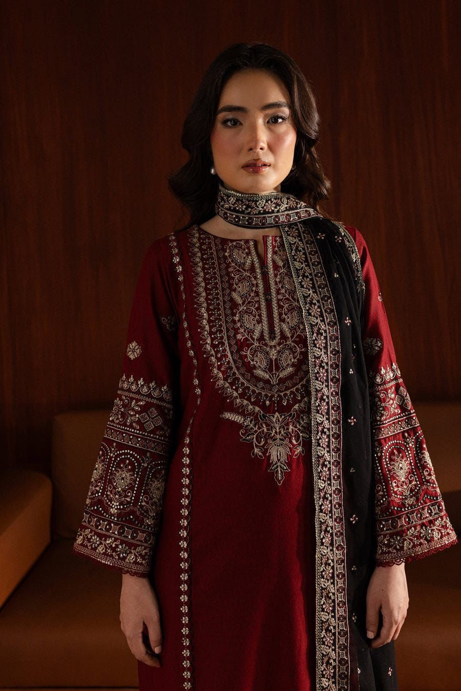 NF-729 Batik Winter Special Luxury Embroidered Shawl 3PC