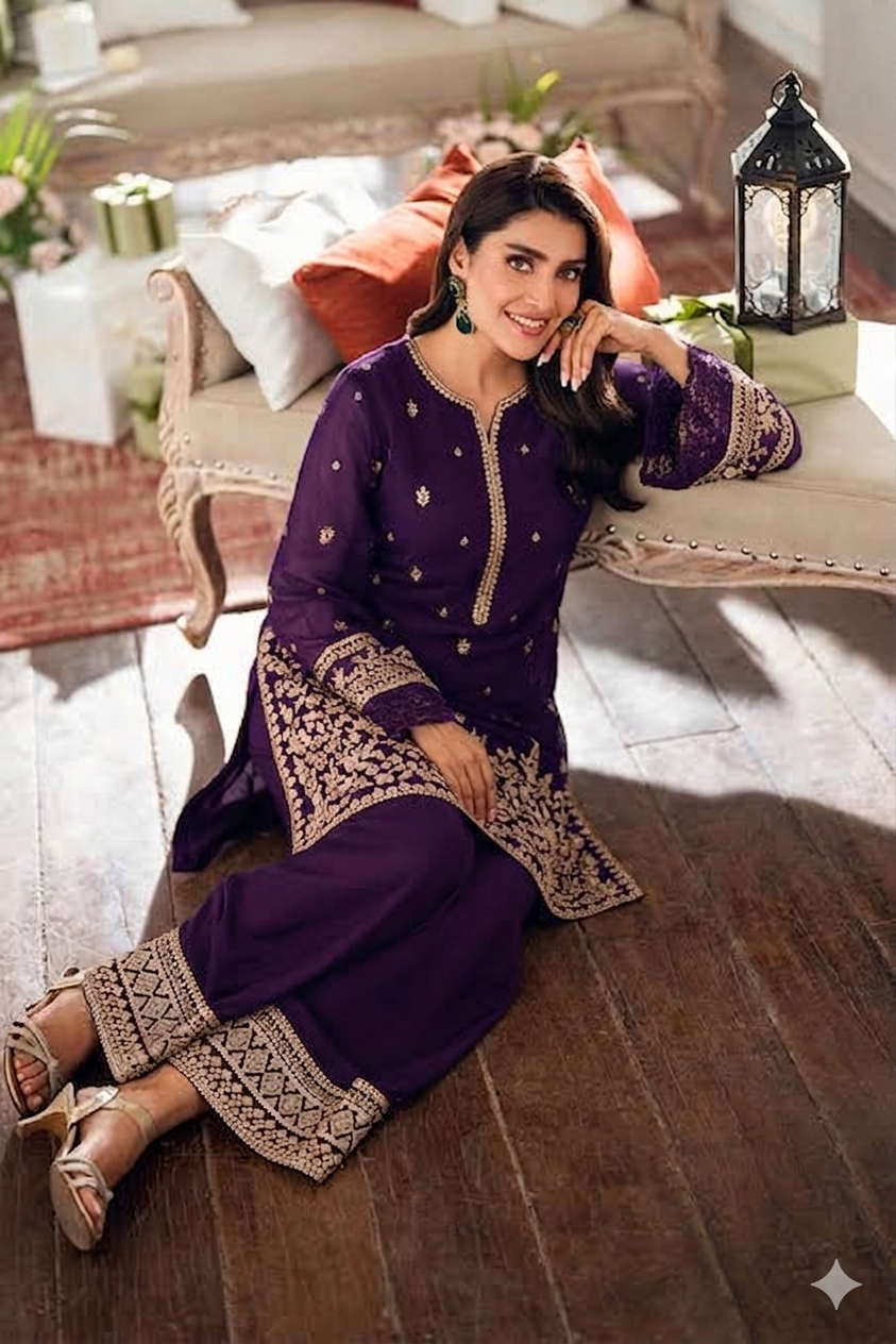 NF-333 Azure Embroidered Lawn 2PC