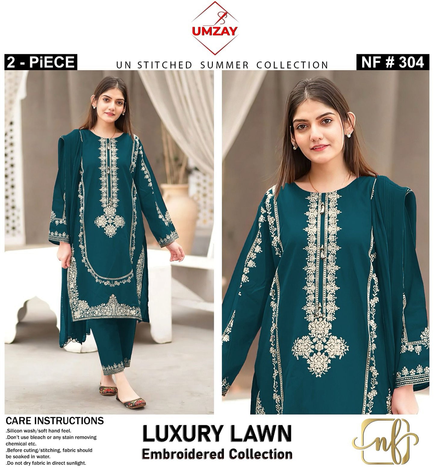 NF-304 Umza Luxury Embroidered Lawn 2PC
