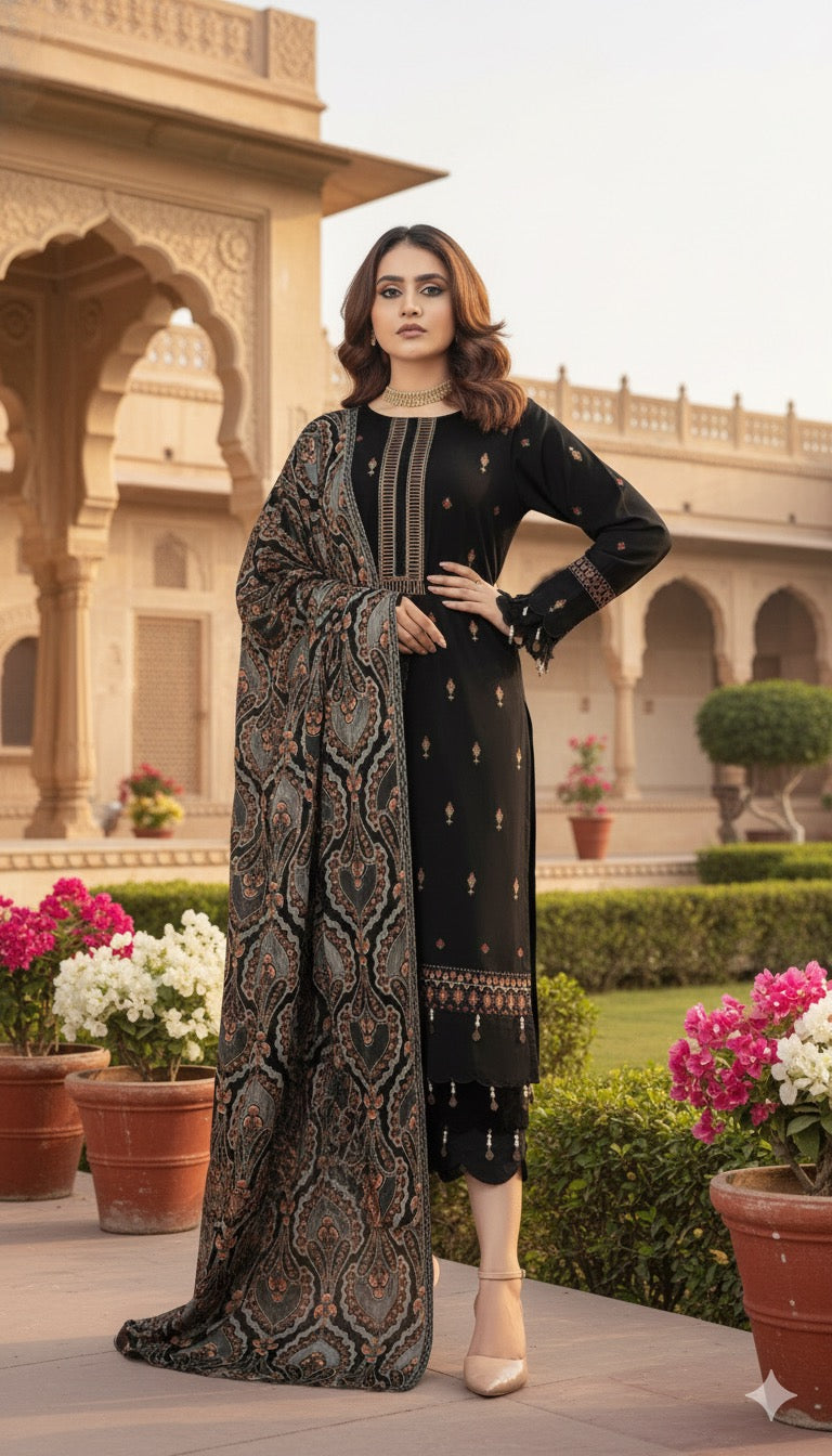 NF-501 Bareeze Lazercut Applic Shawl Set Danak 3PC