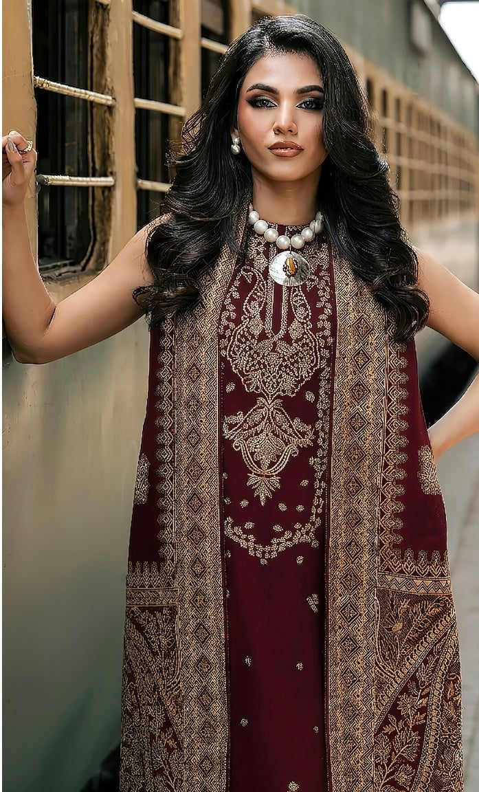 NF-328 Emaan adil Luxury Embroidered lawn 3Pc