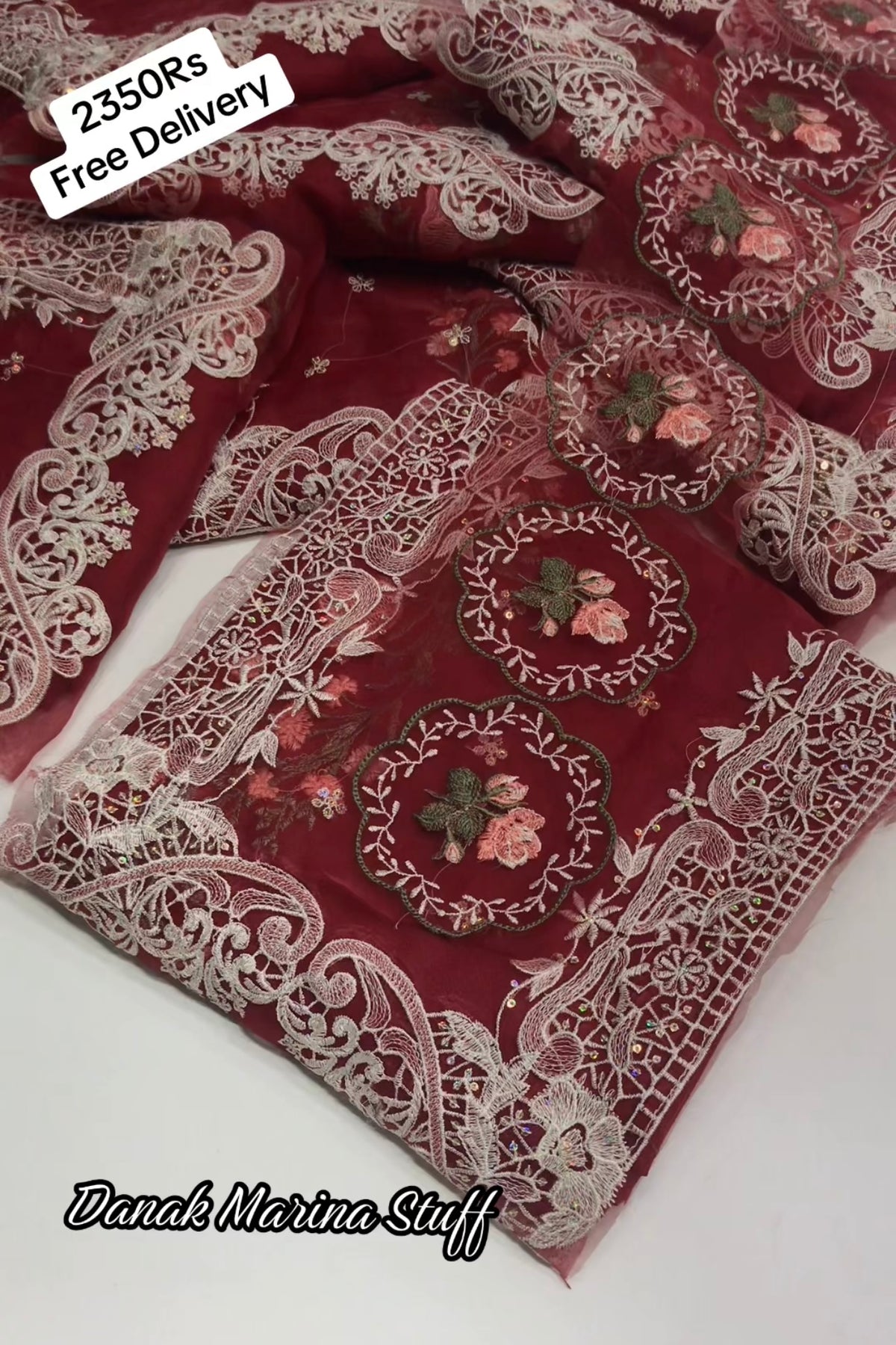 NF-115 Crimson Embroidered Danak 2PC