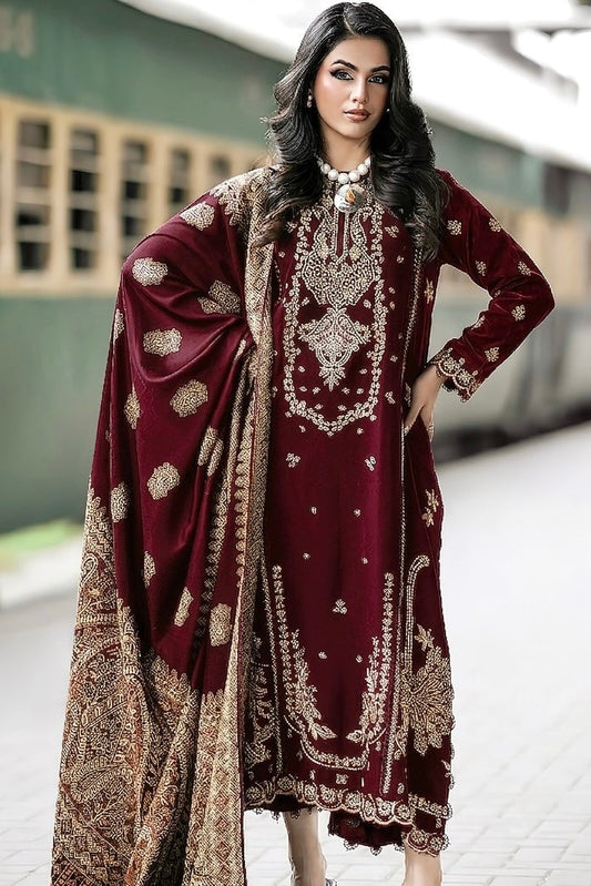 NF-328 Emaan adil Luxury Embroidered lawn 3Pc